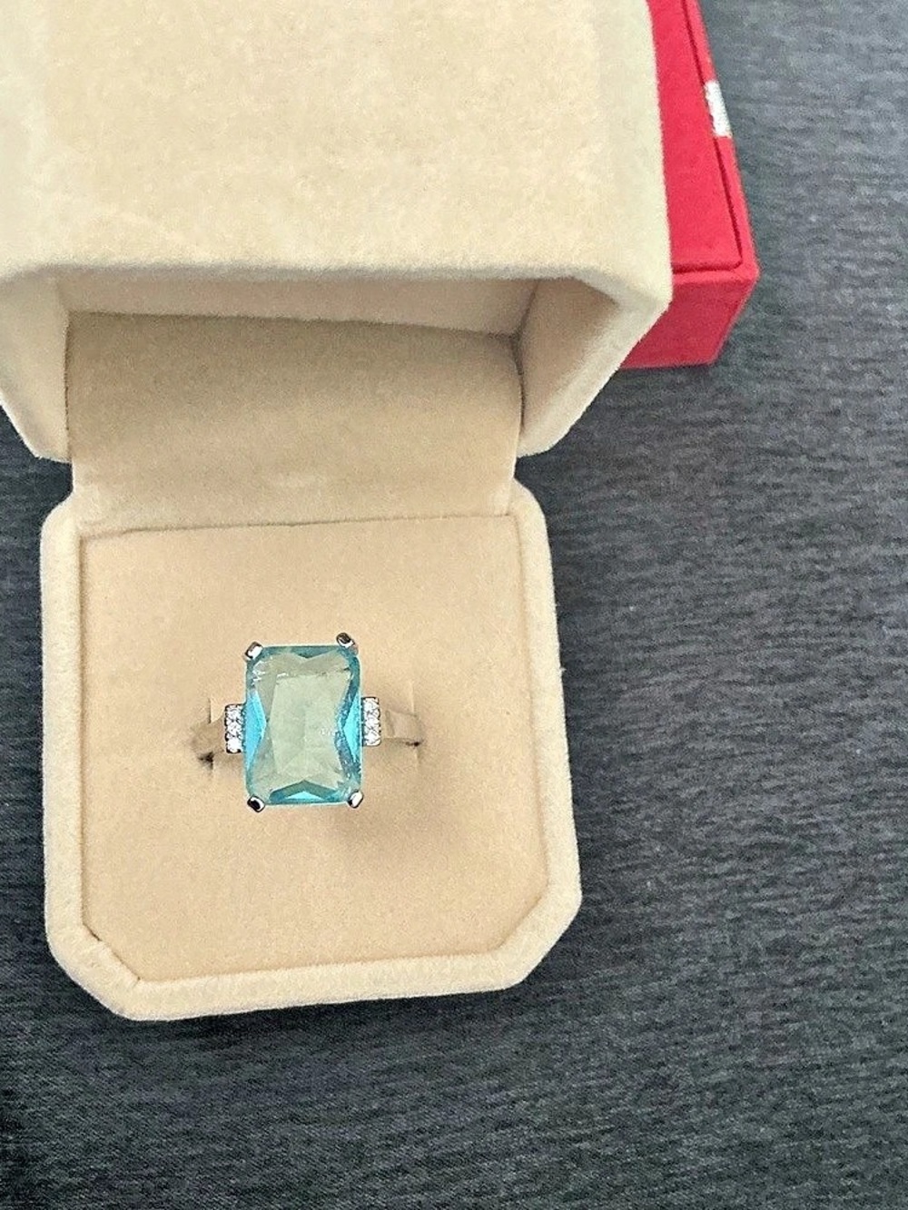 Blue Rectangular Gemstone Ring size 10-10.5